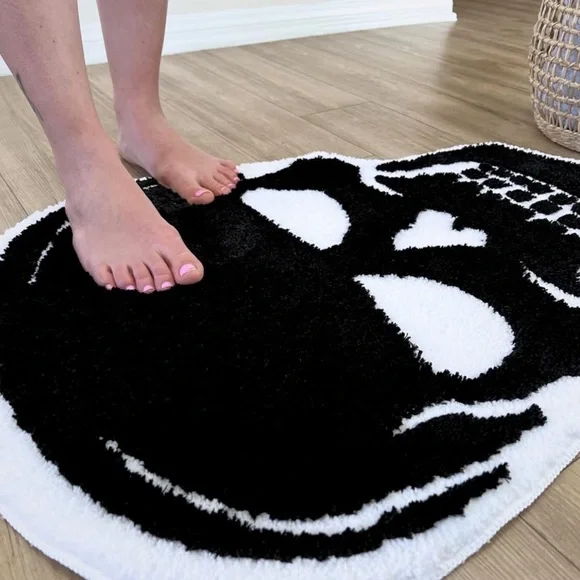 Skull Bath Mat Rug Gothic Bathmat Goth Bathroom Decor Black sk… - Picture 5 of 6